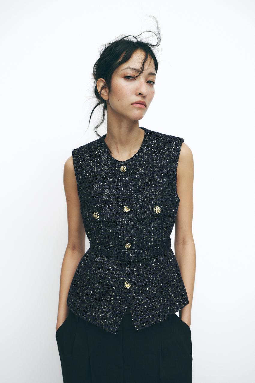 ANNABELLE - BELTED SEQUIN STRUCTURED VEST