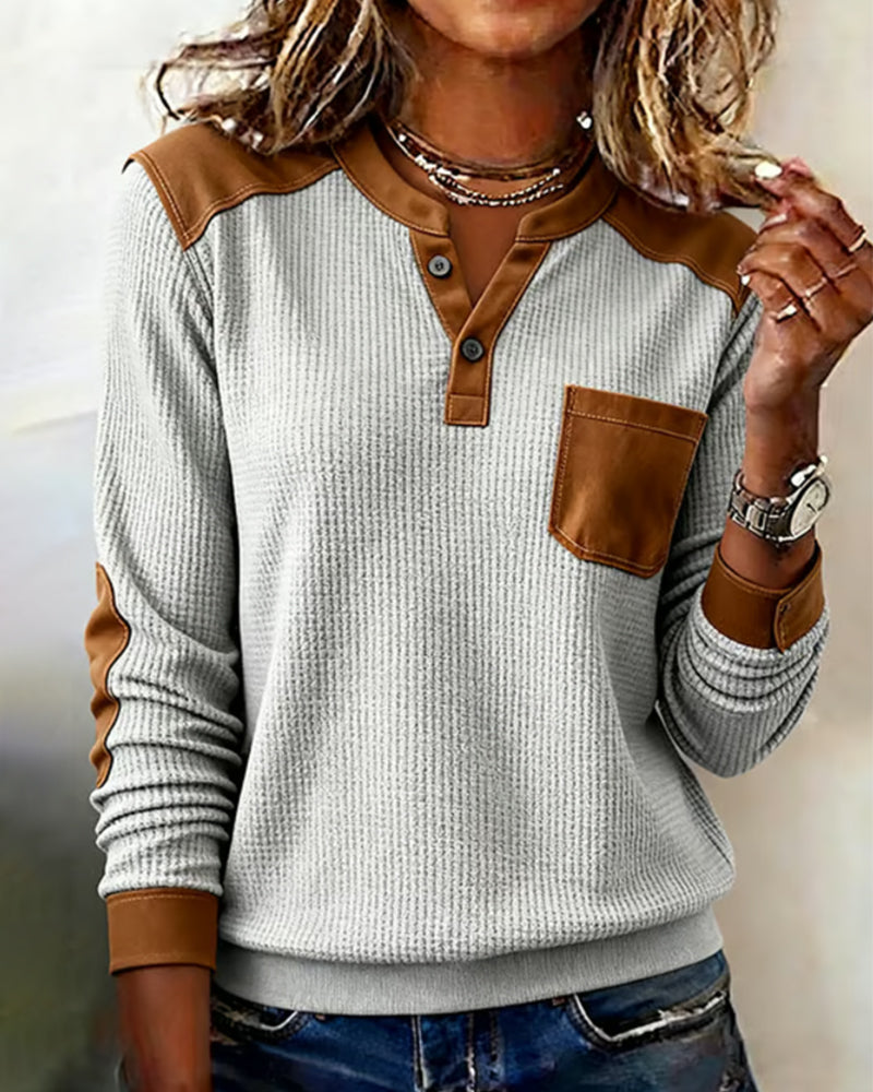 Waffle Casual Colorblock Sweater