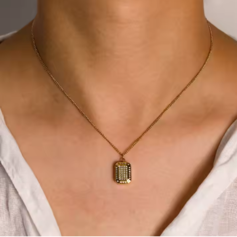 Elegant Geometric Zirconia Pendant Necklace - Julia Style