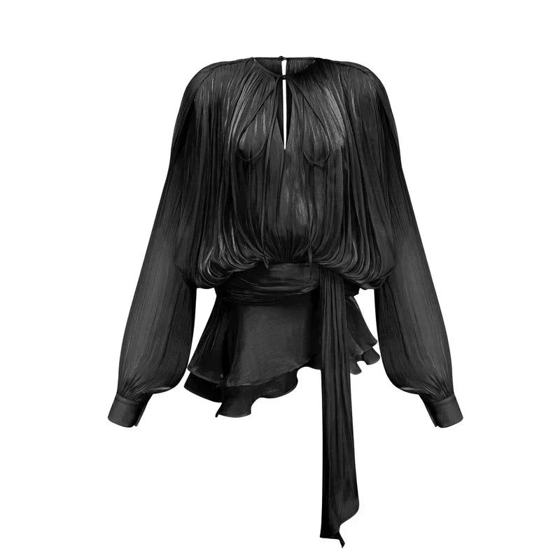 Black Gerafelde Pleated Mini Dress