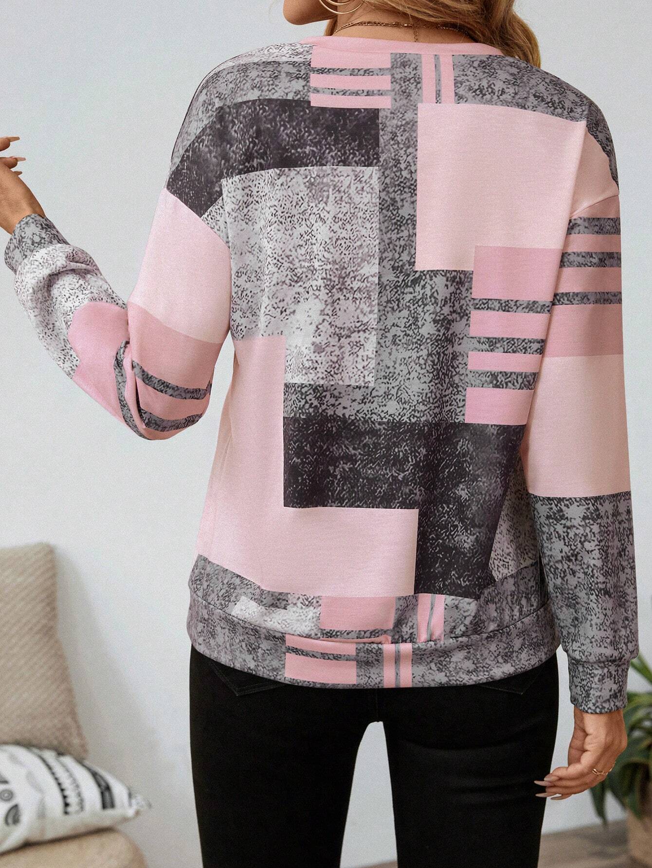 Geometric Casual Half-Zip Sweatshirt