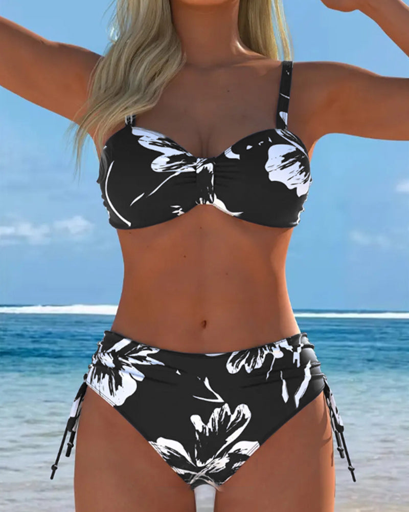 Two-Piece Halter Bikini With Printed Pattern