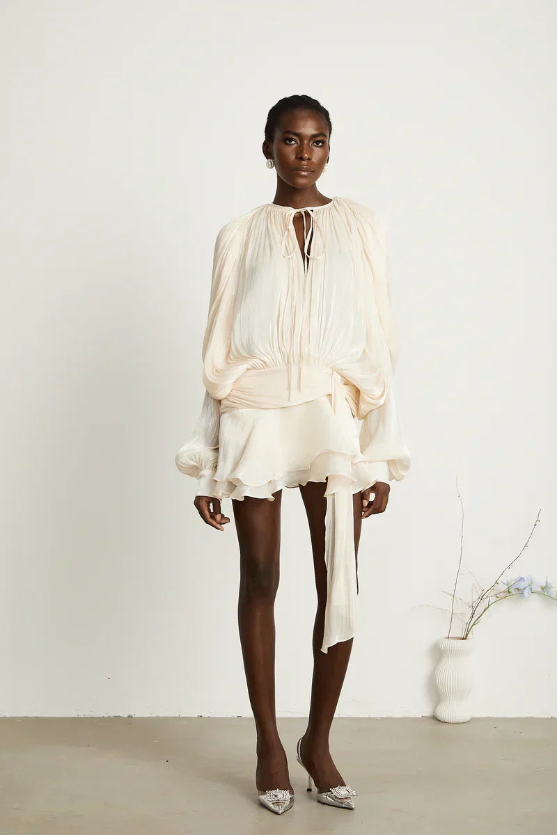 Black Gerafelde Pleated Mini Dress