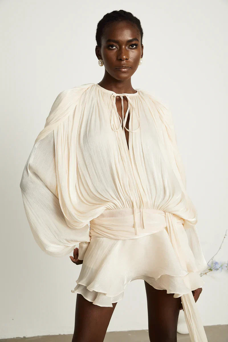 Black Gerafelde Pleated Mini Dress