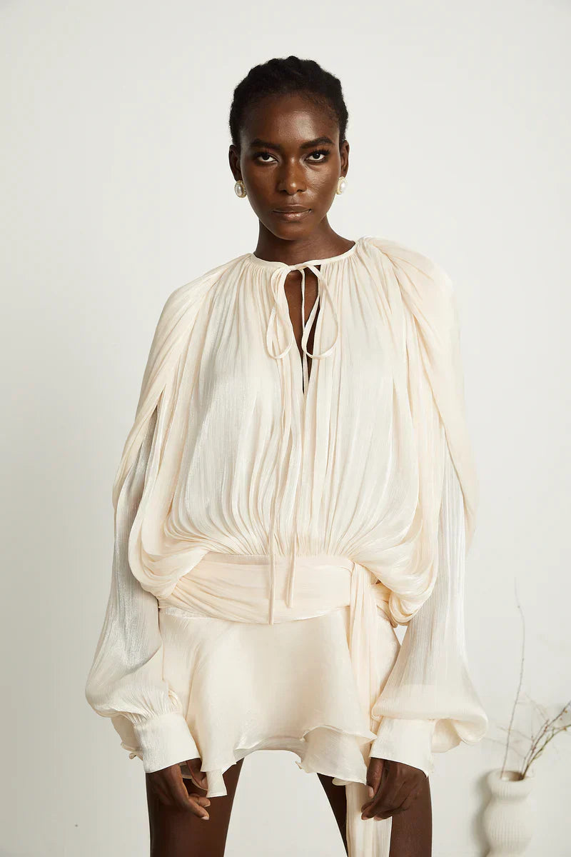 Black Gerafelde Pleated Mini Dress