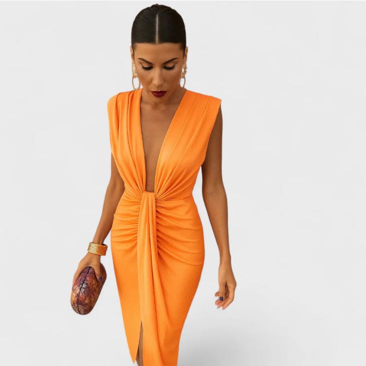 Draped V-Neck Elegant Evening Dress