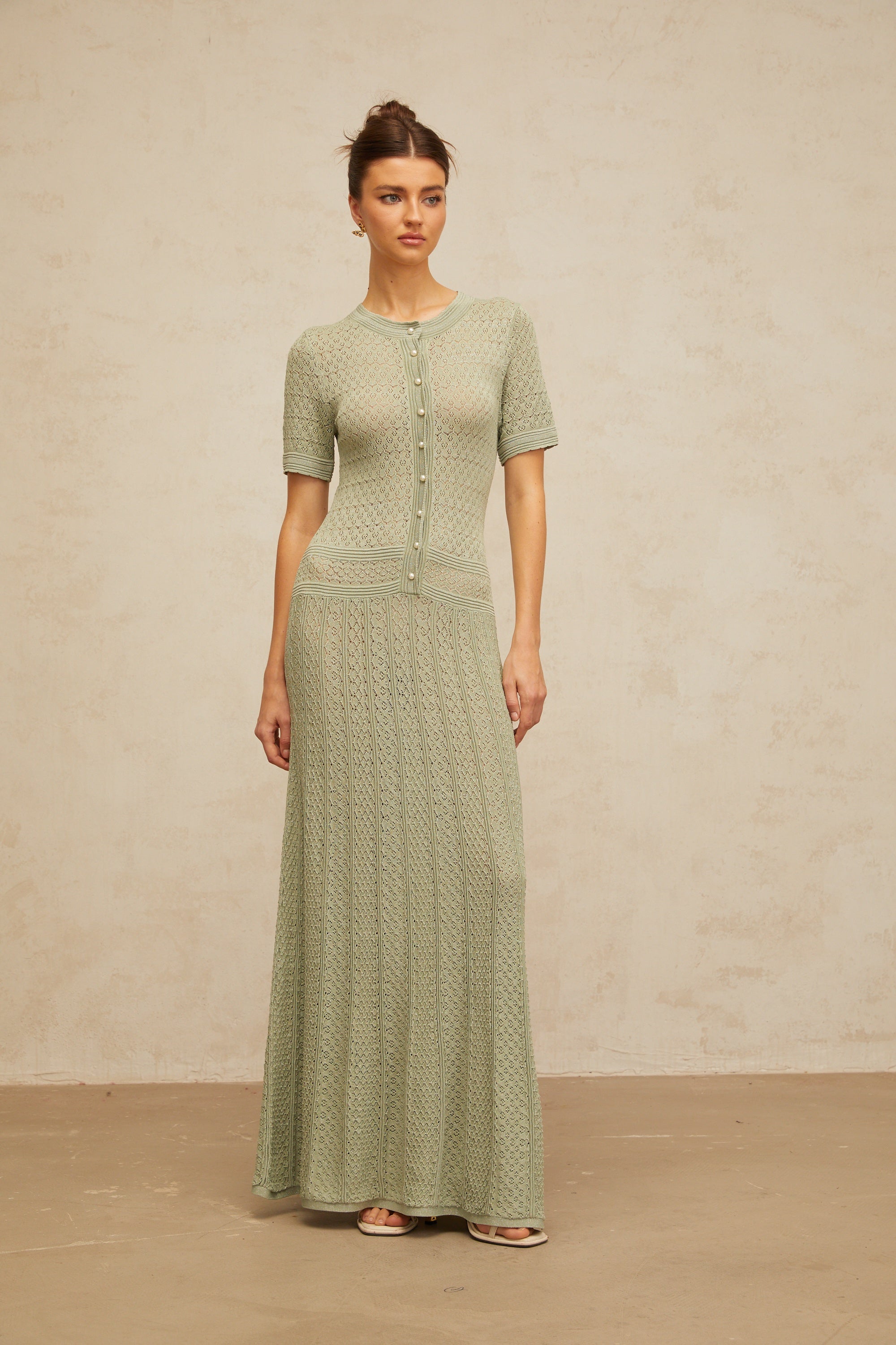 Siena Shirred Crochet Knit Maxi Dress