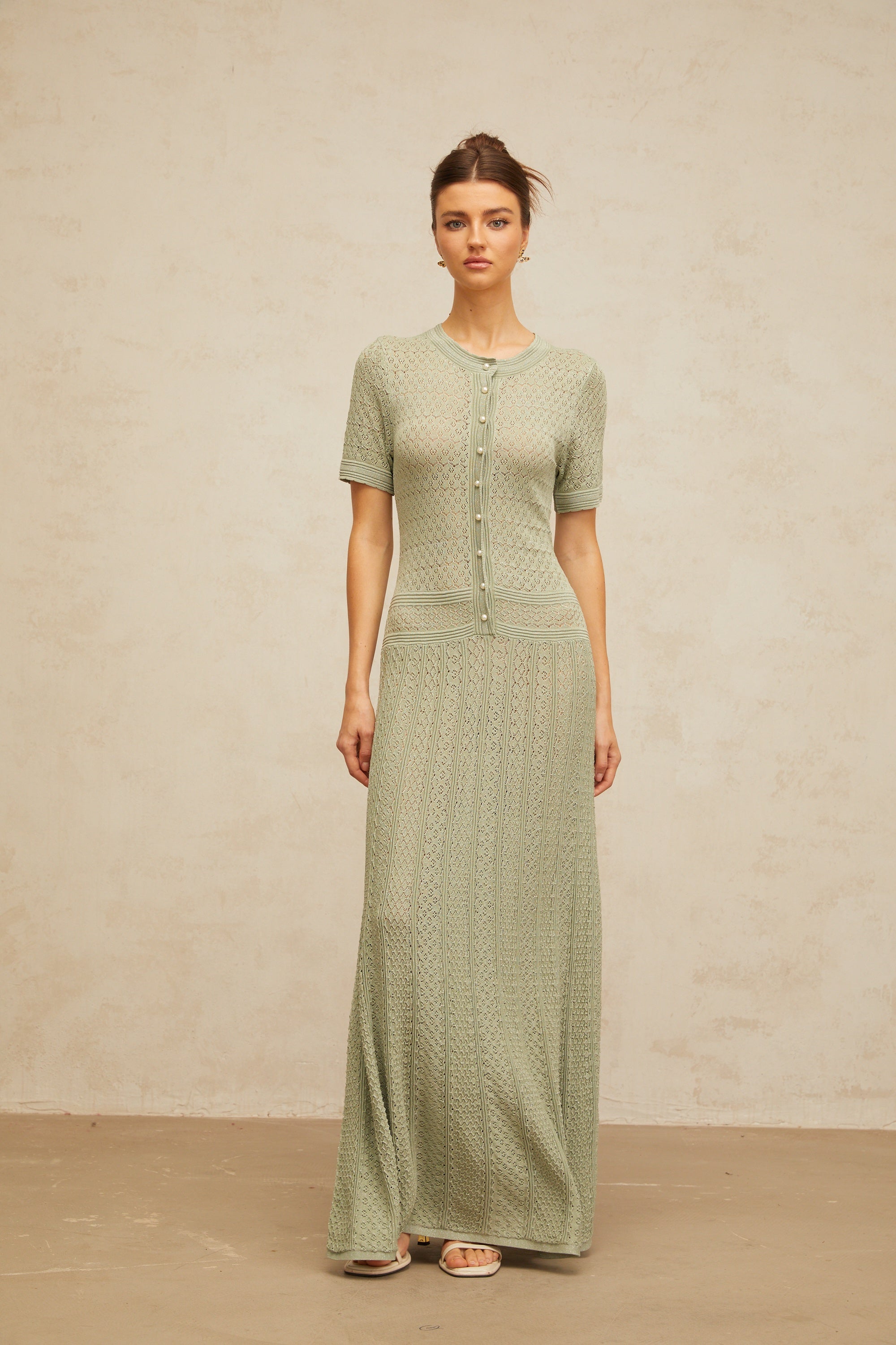Siena Shirred Crochet Knit Maxi Dress