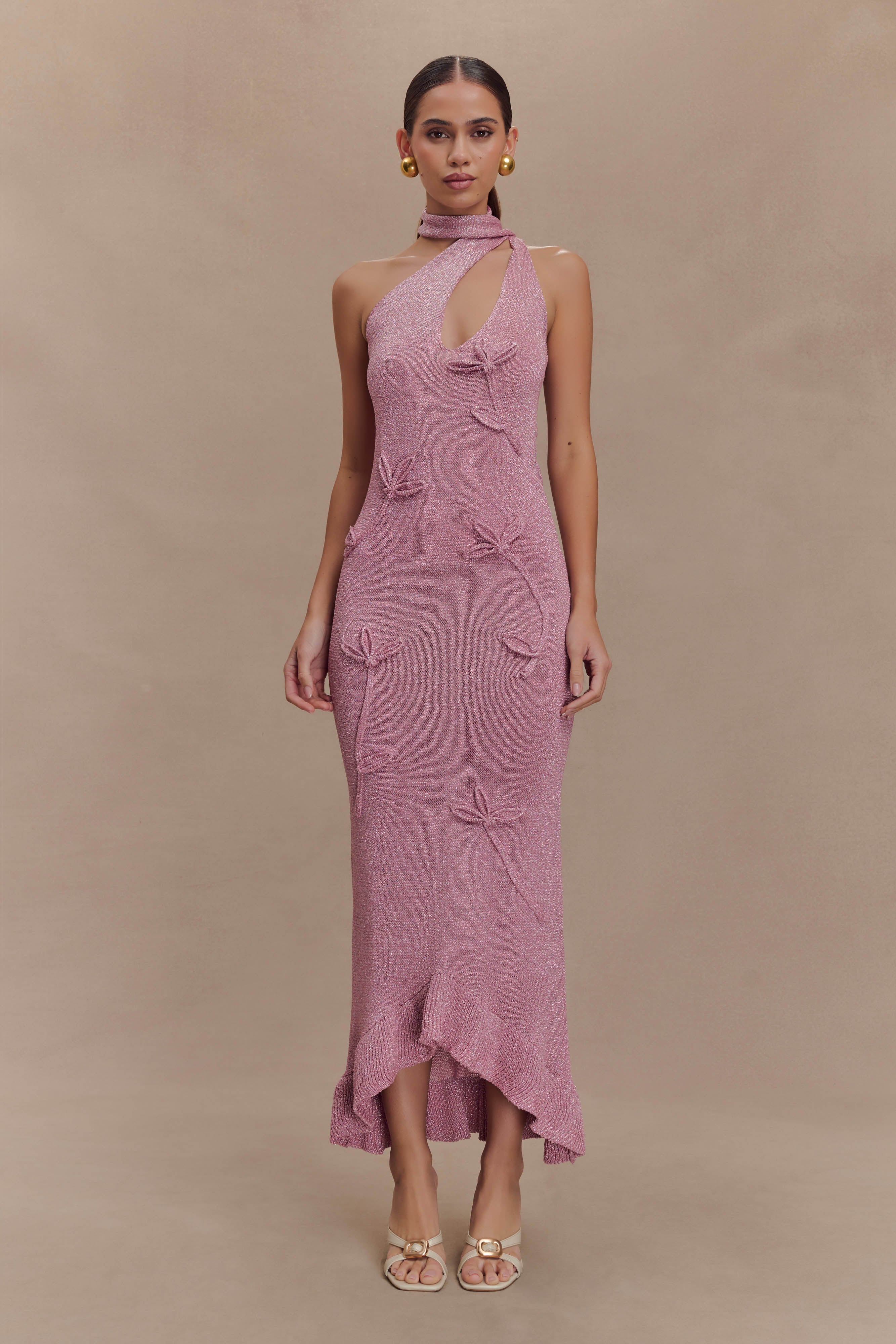Saralyn Shimmer Floral Knit Maxi Dress