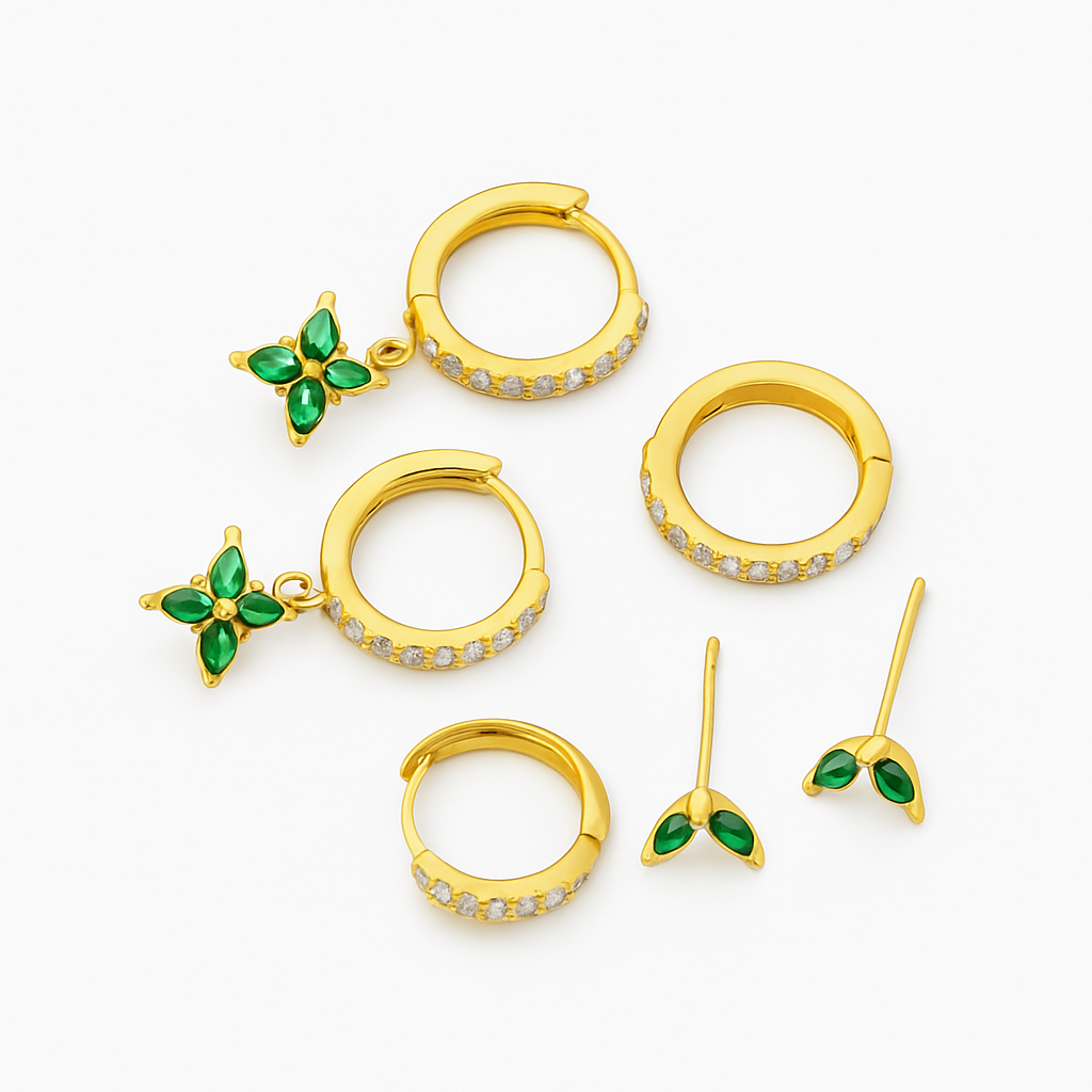 Elegant Ladies Trio Earrings in Timeless Gold