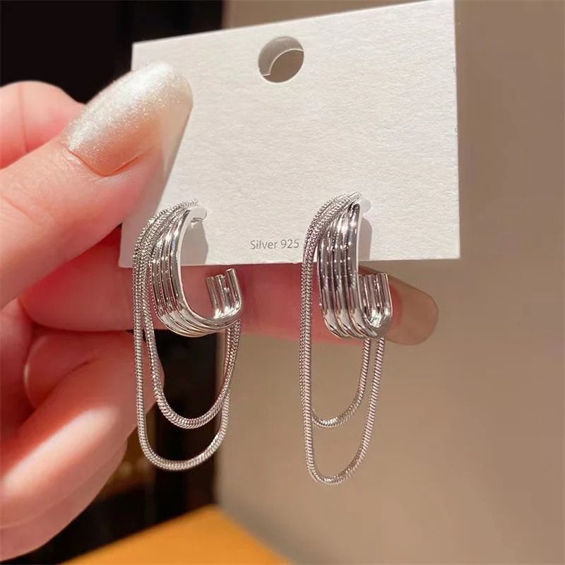 Geometric Stud Earrings with Tassel - Laura