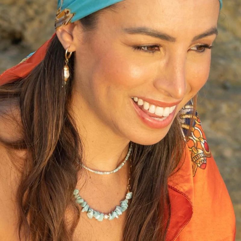 Elegant Cyan Blue Beaded Clavicle Necklace - Luna, the perfect accessory for a stylish look