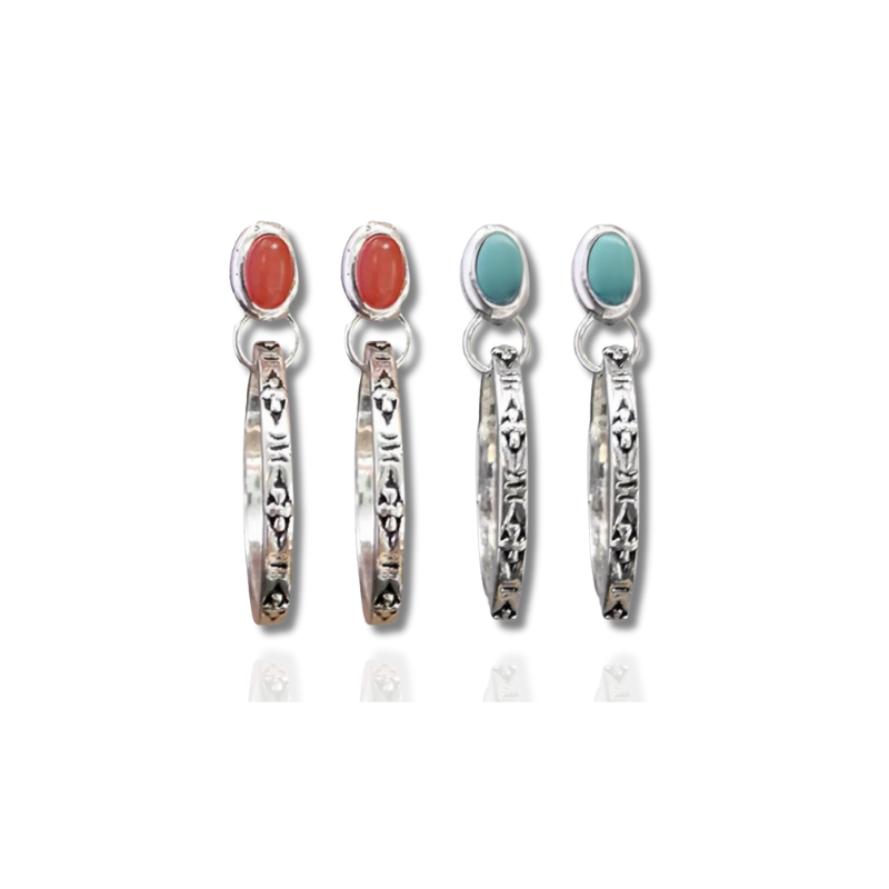 Stylish Boho Vintage Onyx Earrings in Silver Look