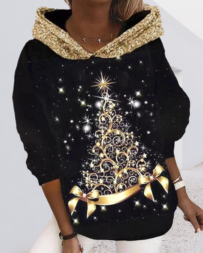 Christmas Tree Print Hoodie