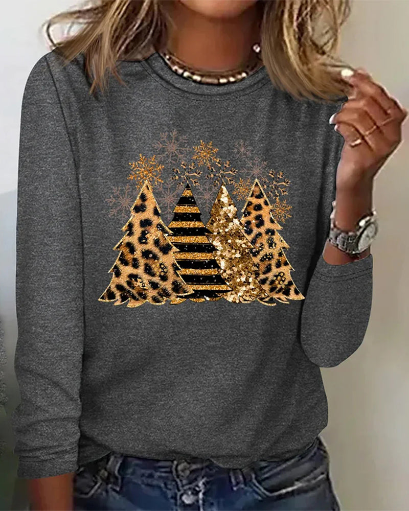 Long-sleeve top with Christmas tree graphic