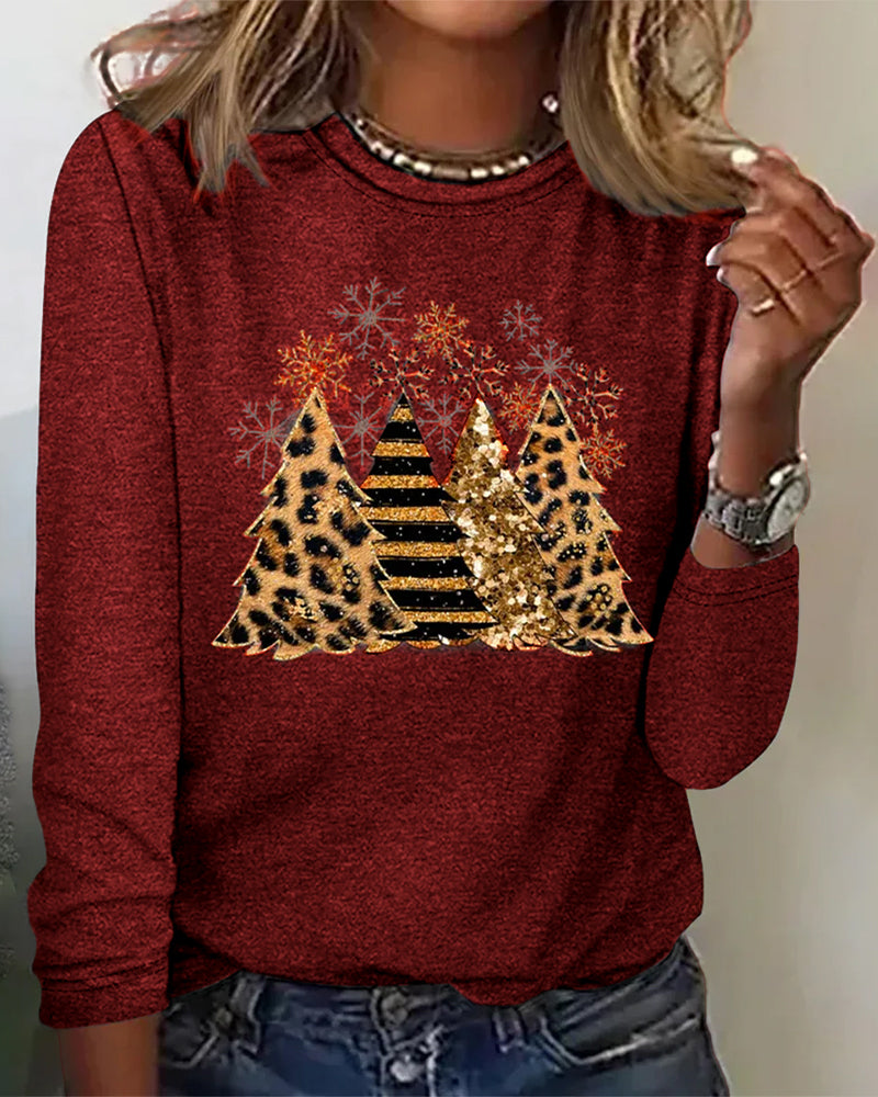 Long-sleeve top with Christmas tree graphic