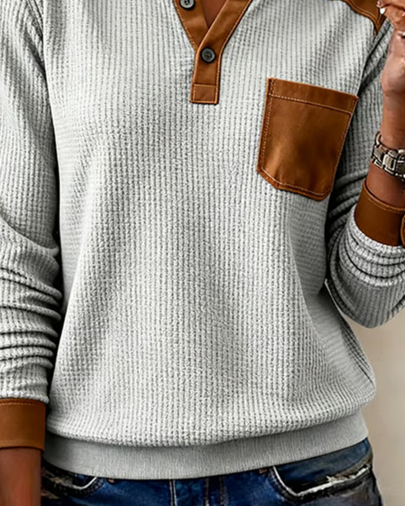 Waffle Casual Colorblock Sweater