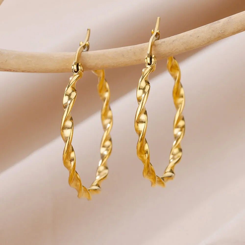 Elegant Twisted Gold Hoop Earrings - Kelly for a Chic Look