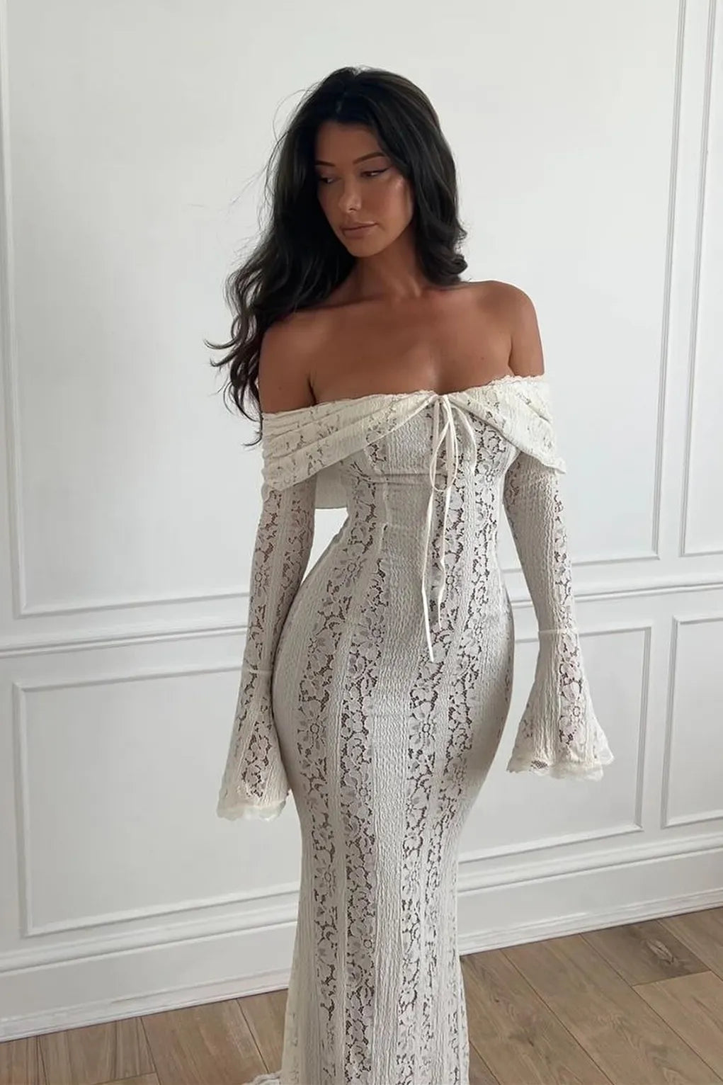 Isabella Off-Shoulder Lace Maxi Dress