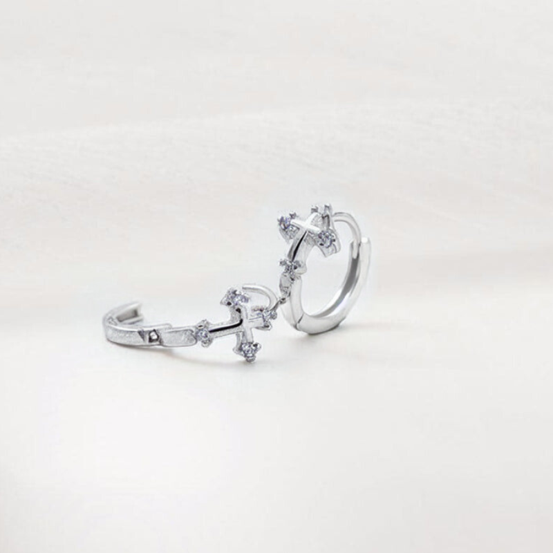 Stylish Elegant Cross Hoop Earrings with Sparkling Cubic Zirconia - Lillian