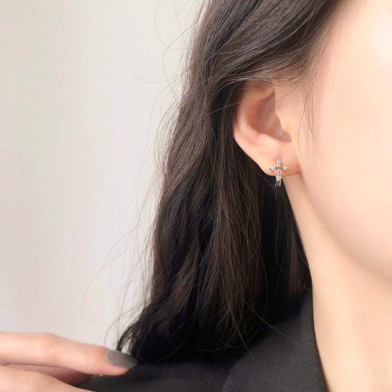 Stylish Elegant Cross Hoop Earrings with Sparkling Cubic Zirconia - Lillian