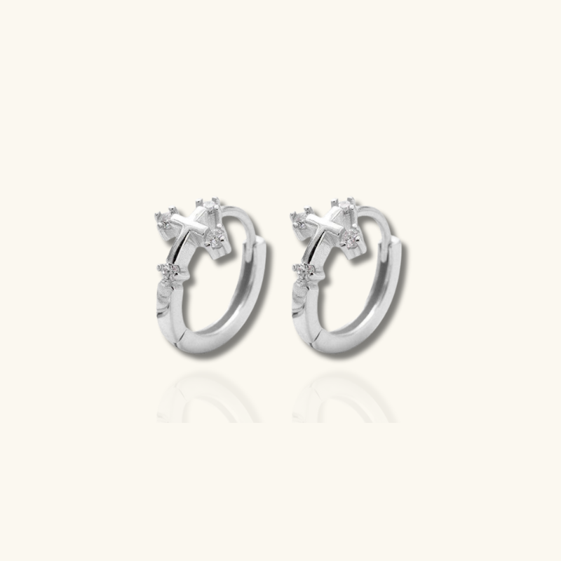 Stylish Elegant Cross Hoop Earrings with Sparkling Cubic Zirconia - Lillian