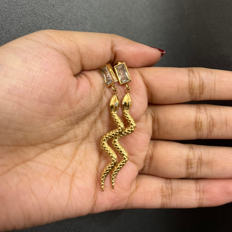 Stylish Snake Earrings with Sparkling Cubic Zirconia - Penelope