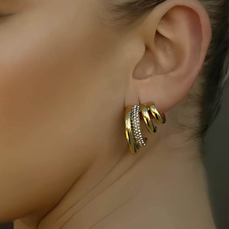 Elegant Triple Earrings with Zircon - Nini