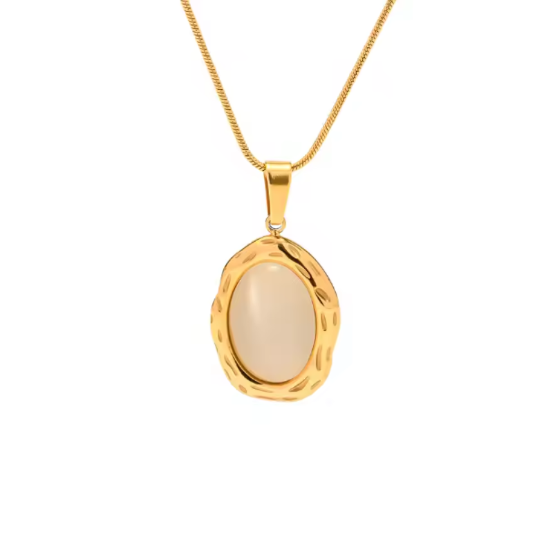Elegant Gold-Plated Cat's Eye Opal Necklace with Sparkling Gem Accents