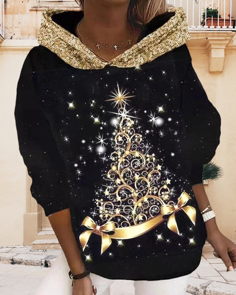 Christmas Tree Print Hoodie