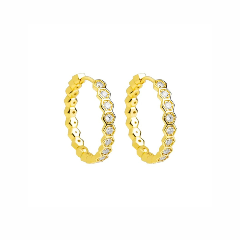 Elegant Hexagonal Hoop Earrings Gold - Eva