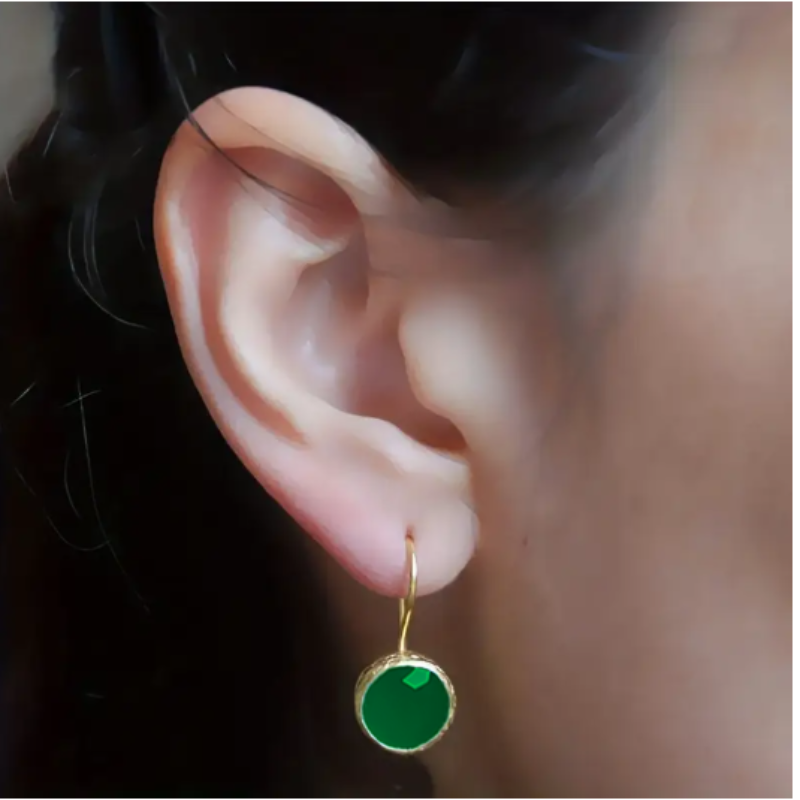 Enhance Your Style with Our Stunning Green Gemstone Gold-Plated Earrings - Kare