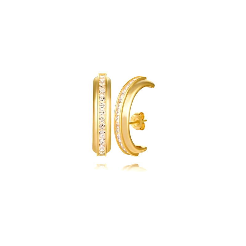 Stylish C-Shaped Zirconia Stud Earrings - Mabel Elegance