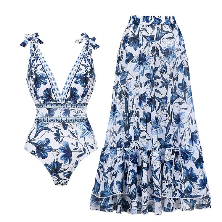 Lily Floral Swimsuit & Skirt Set