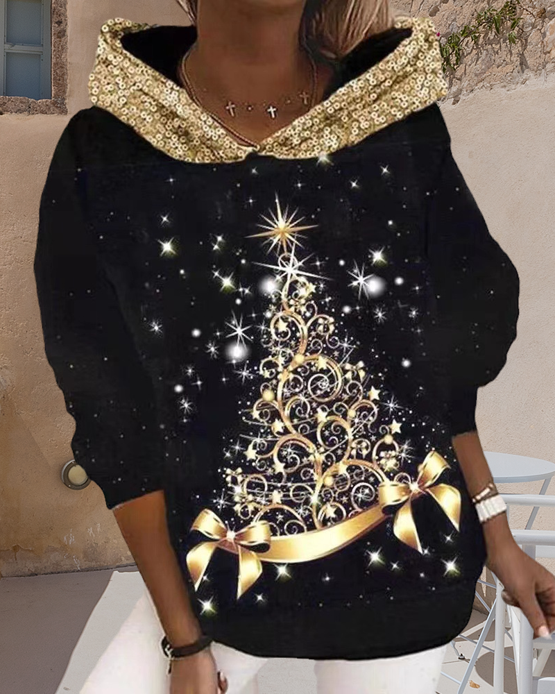 Christmas Tree Print Hoodie