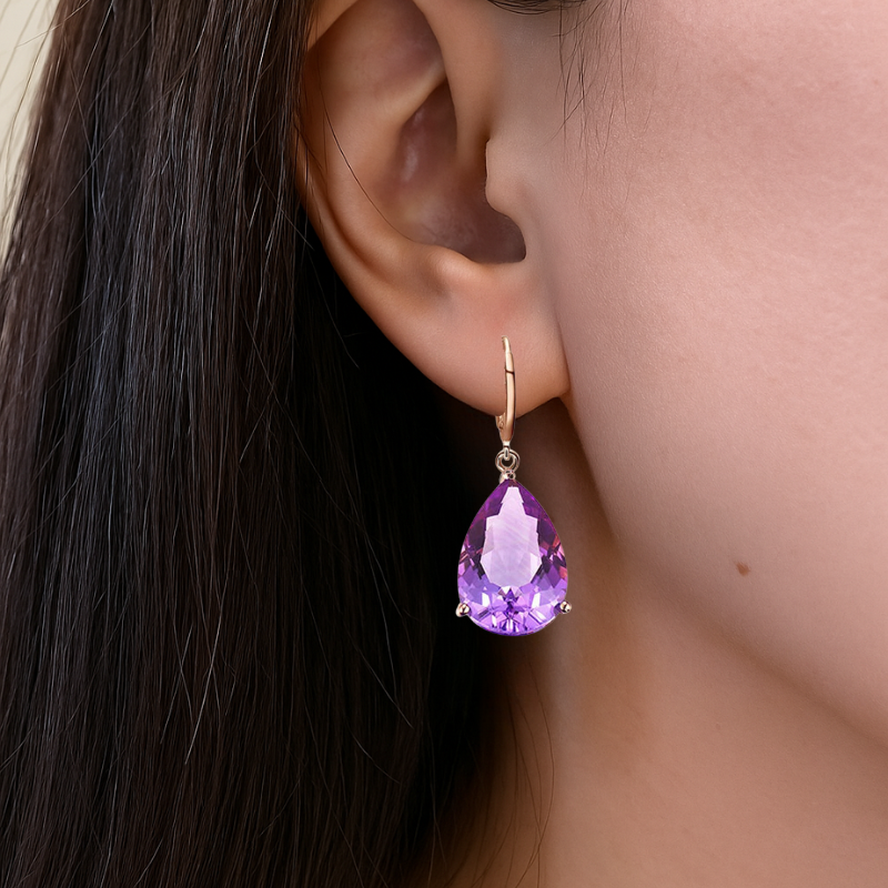 Stylish Purple Amethyst Drop Earrings - Letha