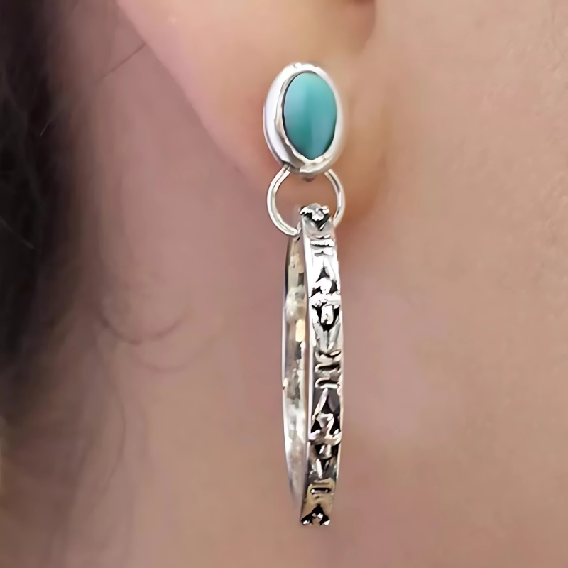 Stylish Boho Vintage Onyx Earrings in Silver Look
