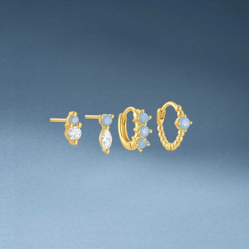 Elegant Blue Opal Stud Earring Set - Lisa