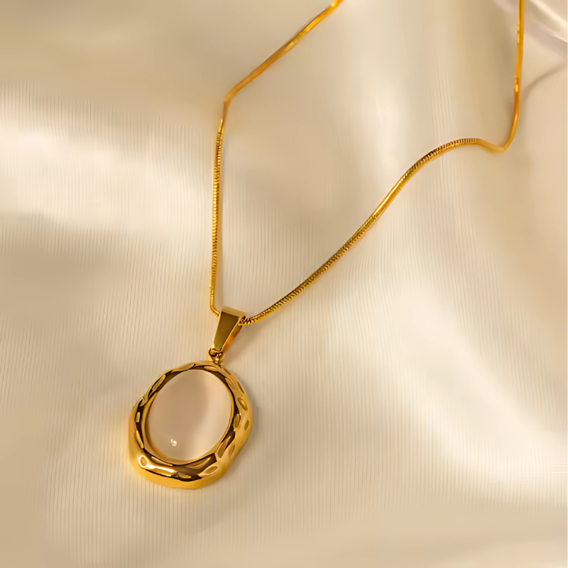 Elegant Gold-Plated Cat's Eye Opal Necklace with Sparkling Gem Accents