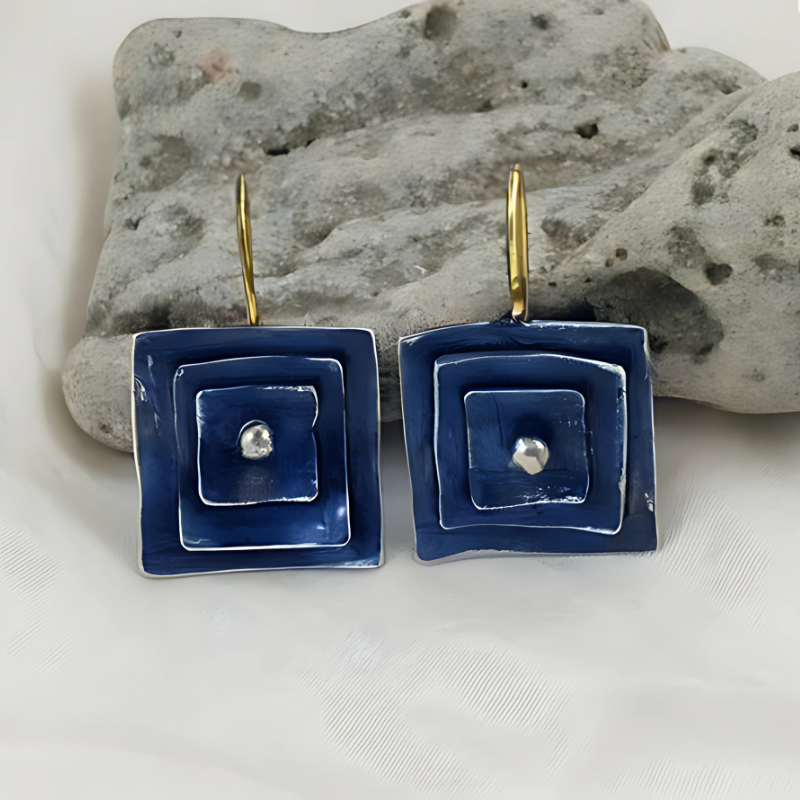 Elegant Blue Vintage Square Earrings - Seduction