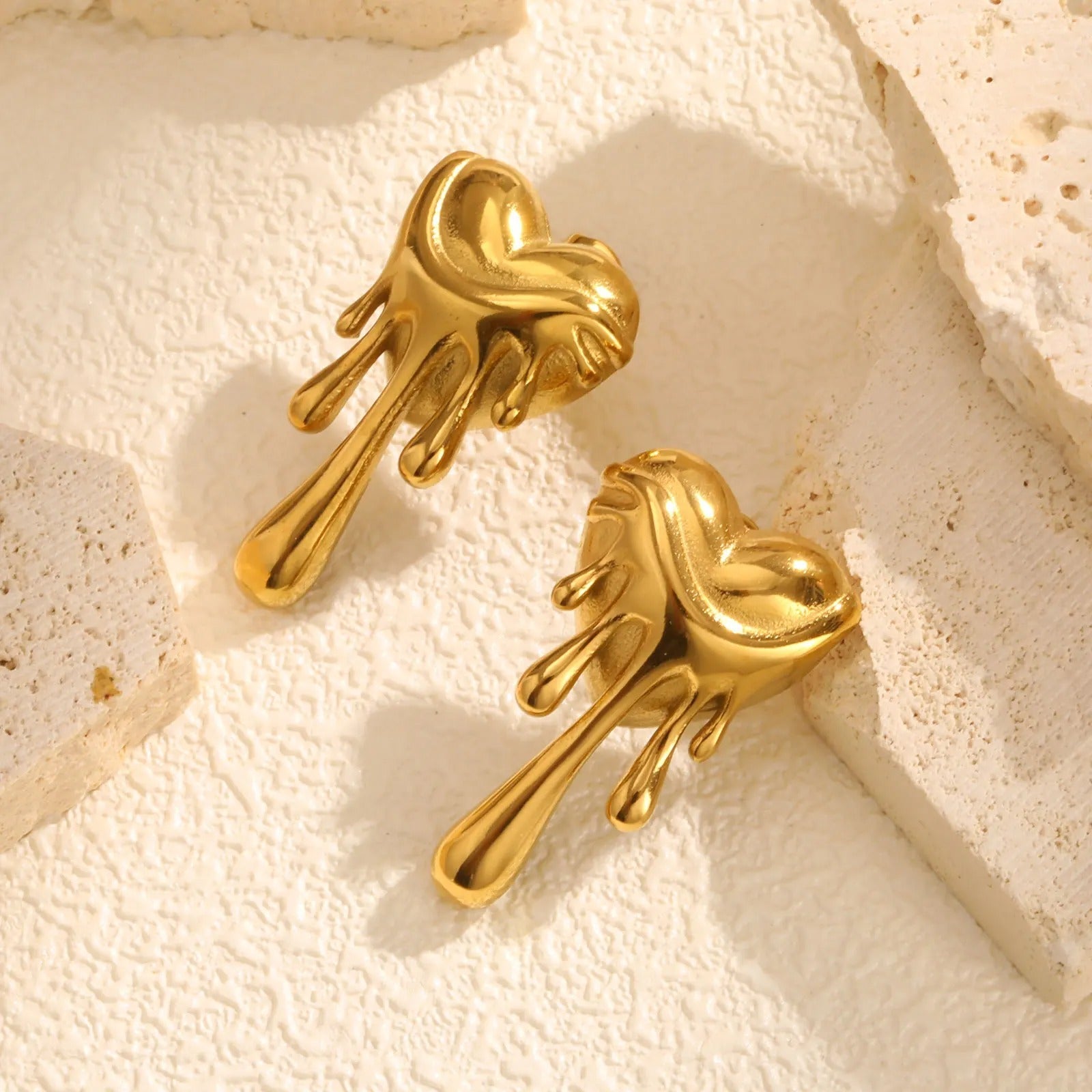 Felicia Gold Plated Melted Heart-Shaped Earrings for a Stylish Look