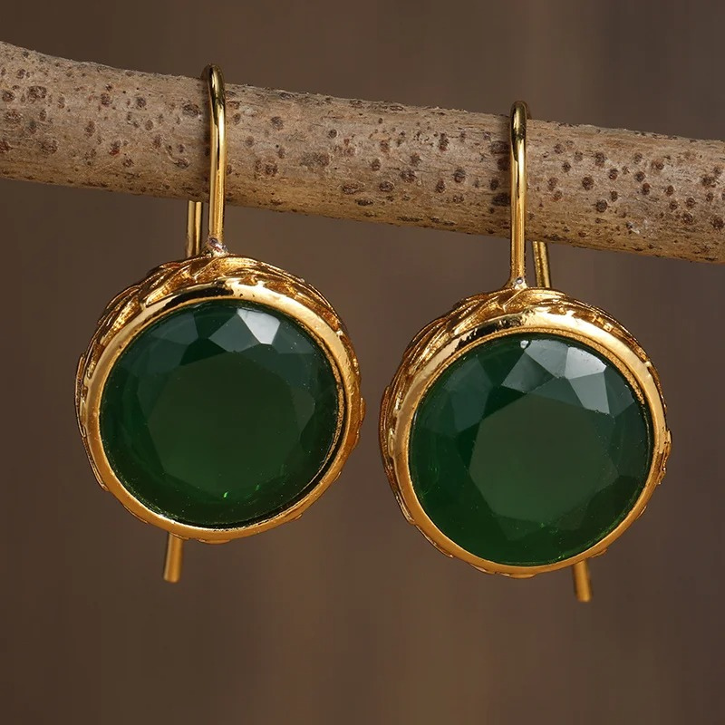 Enhance Your Style with Our Stunning Green Gemstone Gold-Plated Earrings - Kare