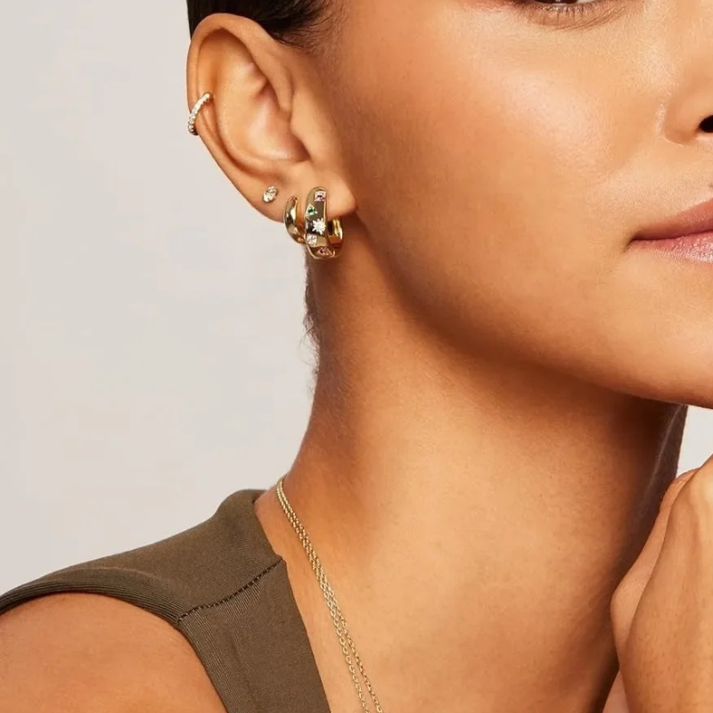 Jade Chunky Multicolor Cubic Zirconia Huggie Earrings for a Bold Look