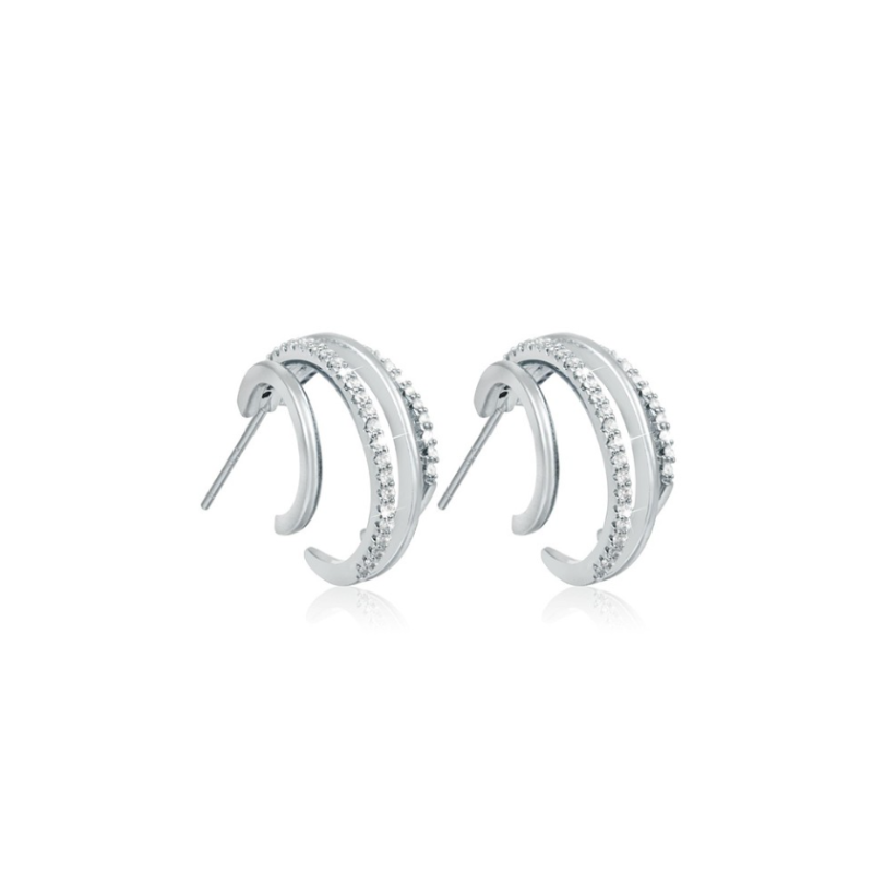 Stylish Double Hoop Earrings with Zirconia for an Elegant Look
