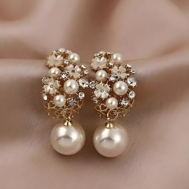 Stylish Fine Pearl Earrings with Flower Dangle for an Elegant Look - Dana