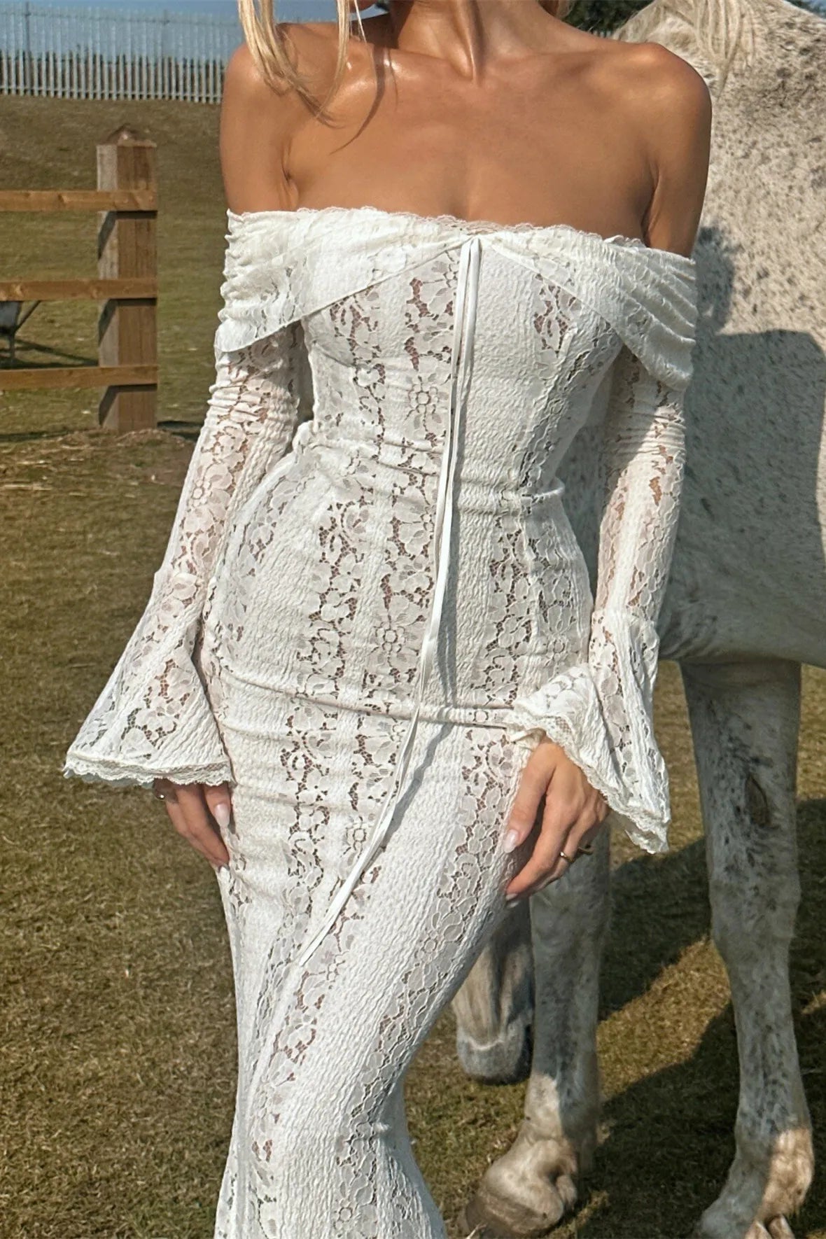 Isabella Off-Shoulder Lace Maxi Dress