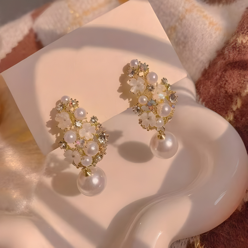 Stylish Fine Pearl Earrings with Flower Dangle for an Elegant Look - Dana