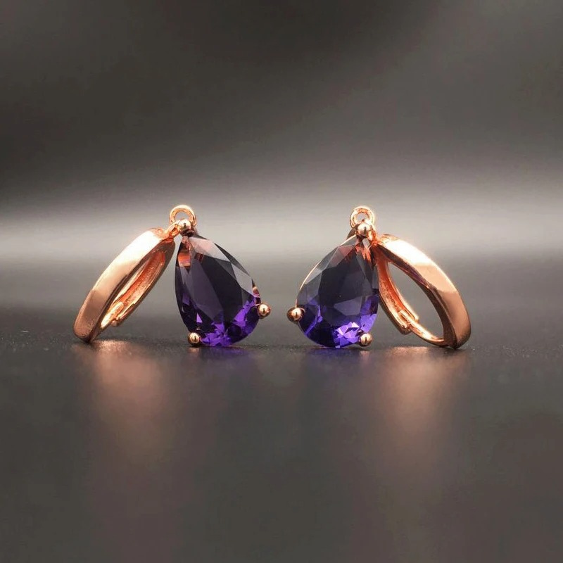 Stylish Purple Amethyst Drop Earrings - Letha