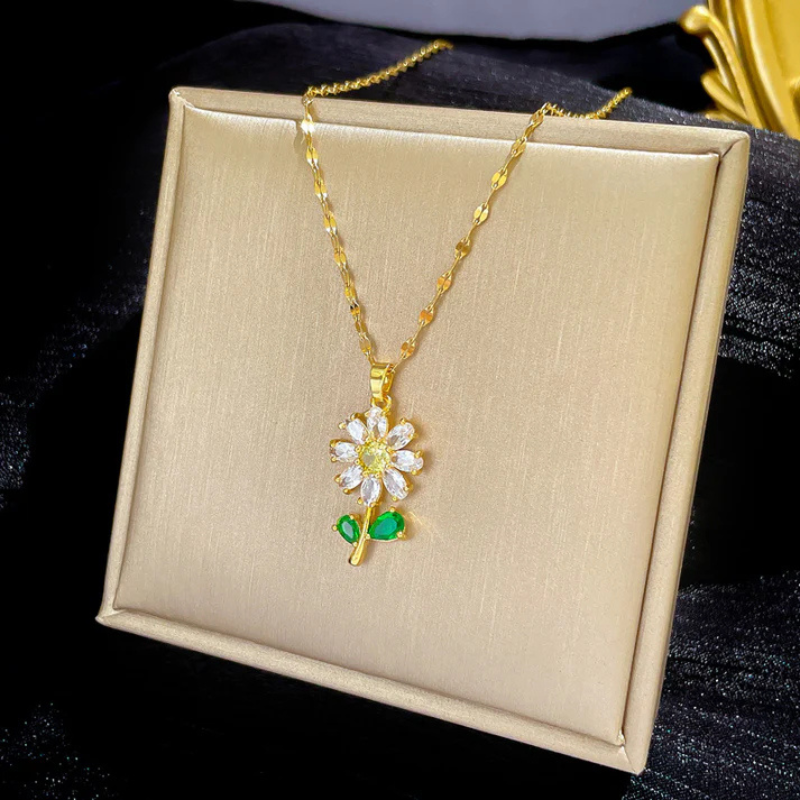 Zircon Sunflower Necklace - Elegant Scarlett Necklace with Sunflower Design