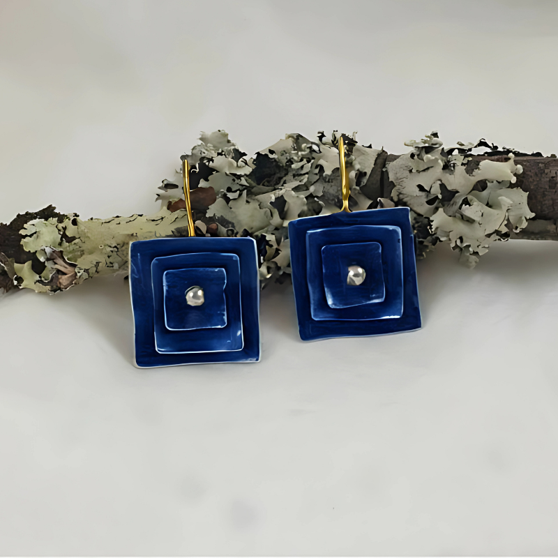 Elegant Blue Vintage Square Earrings - Seduction